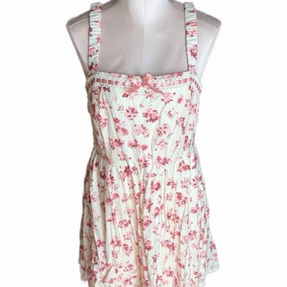 As U Wish White and Red / Pink Floral Dress Large